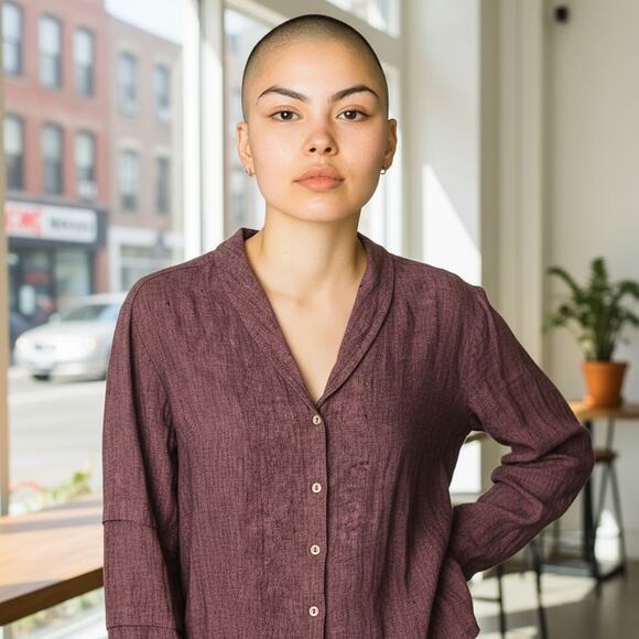 FLAX Jackets & Blazers - Flax Shirt Womens 2G Pink Linen Button Up Front Long Tiered Sleeve Lightweight